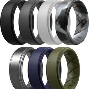New 7 Piece Men's Silicone Rings Multiple Sizes